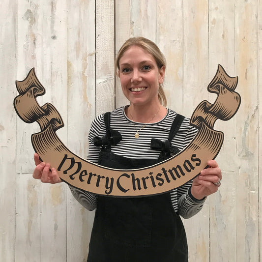 Rustic Merry Christmas Wooden Banner