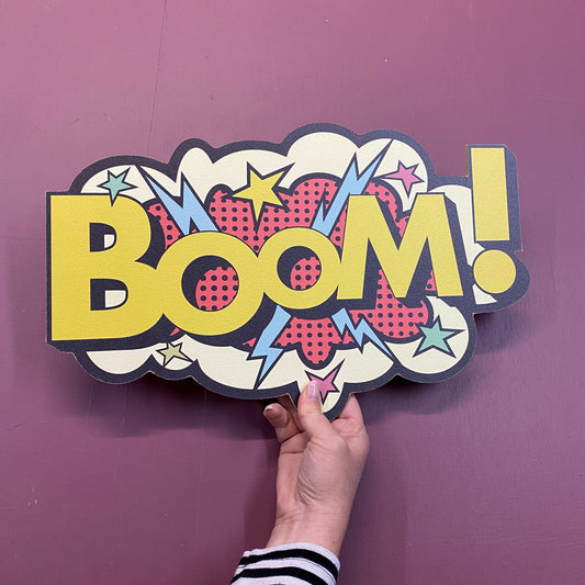 Wooden BOOM Sign