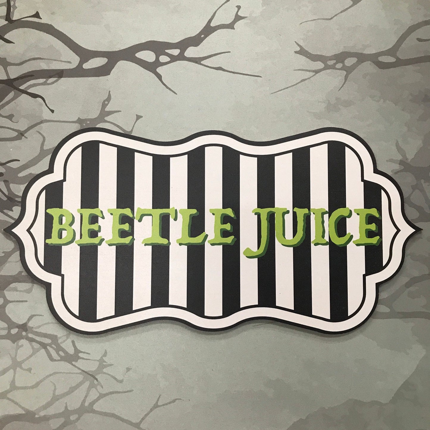 Halloween Monochrome Beetlejuice 2D MDF Wood Prop Sign Decoration