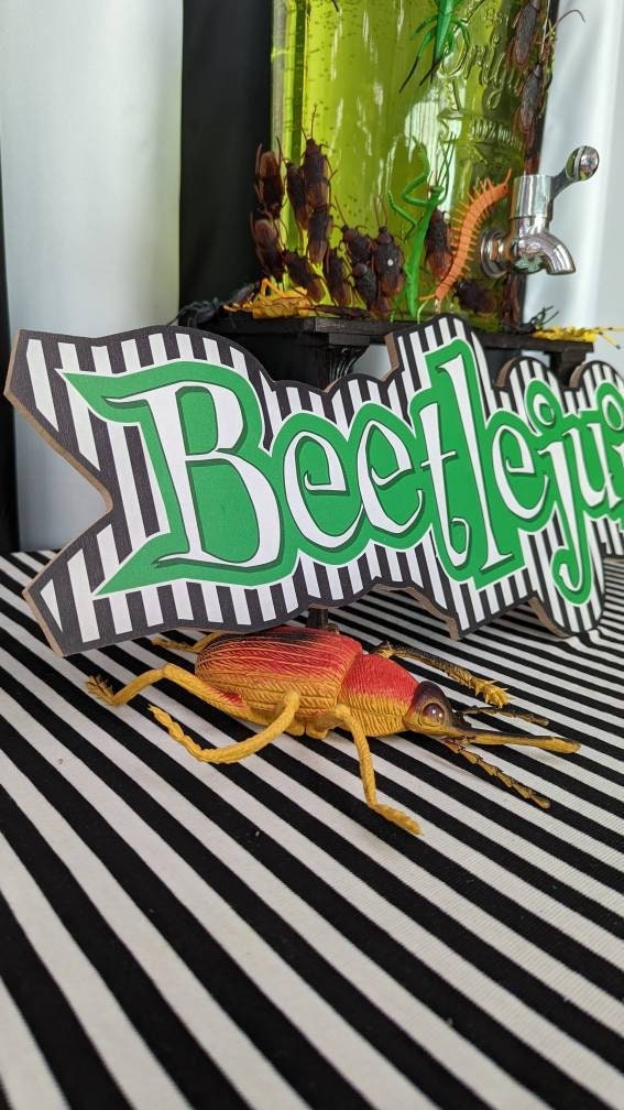 Beetlejuice Shaped Sign Halloween Party Drink Station Sign 2D MDF Wood