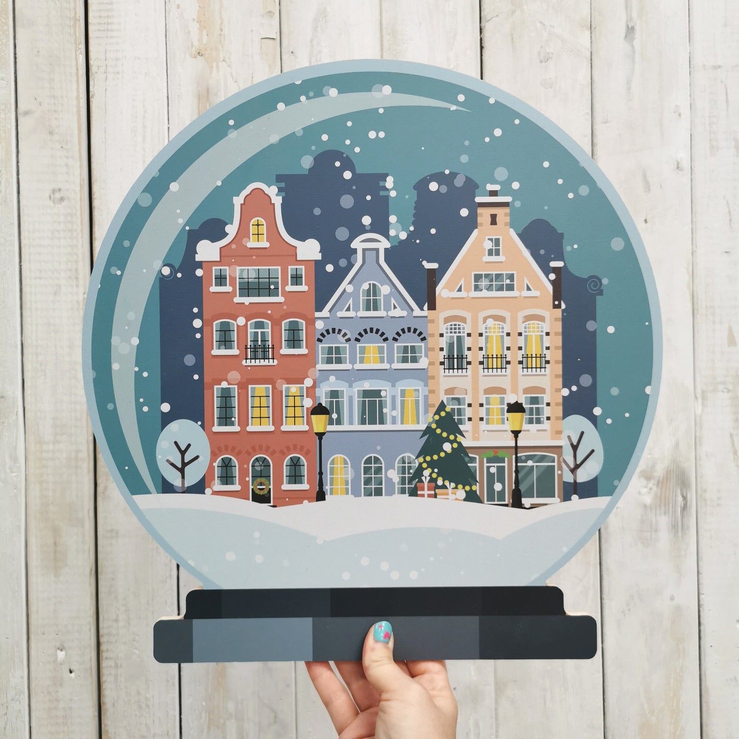 Snow Globe Christmas Grotto Winter Scene Sign Decoration Printed MDF Wood 2D Prop