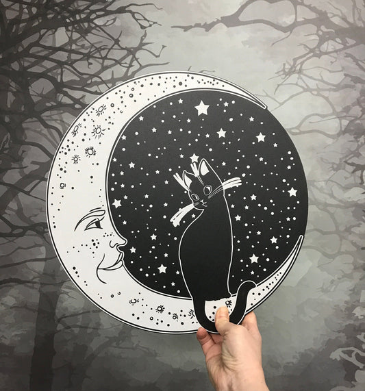 Moon and Black Cat Wall Art
