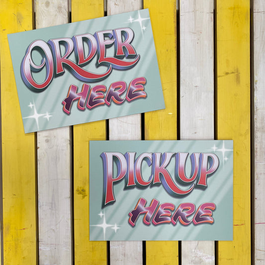 Order Here OR Pick Up Here Funfair Carnival Fairground Style Signs